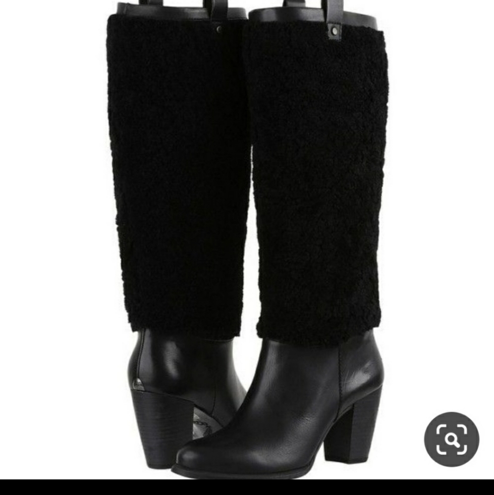 Ugg Ava exposed shearling Leather Knee High Boots Designer Sherpa Fur